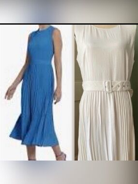 T Tahari Sleeveless white Pleated Midi Dress